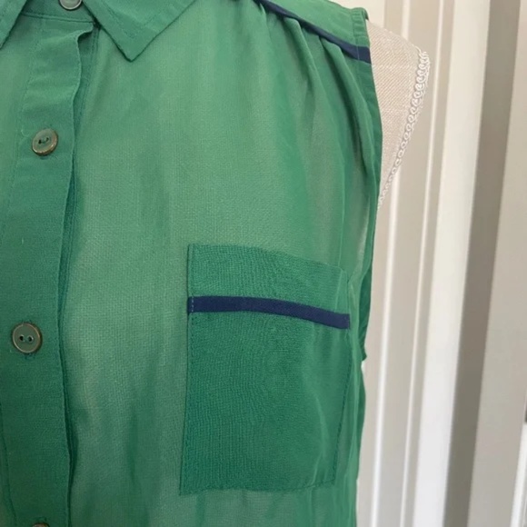 Mine | Y2K Sleeveless Sheer Emerald Green Blouse, Size L - Picture 3 of 10